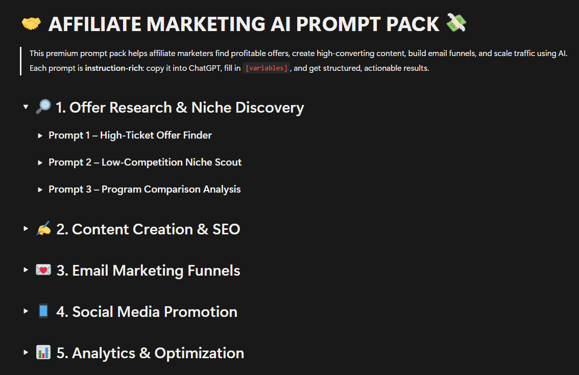 AFFILIATE MARKETING AI PROMPT PACK