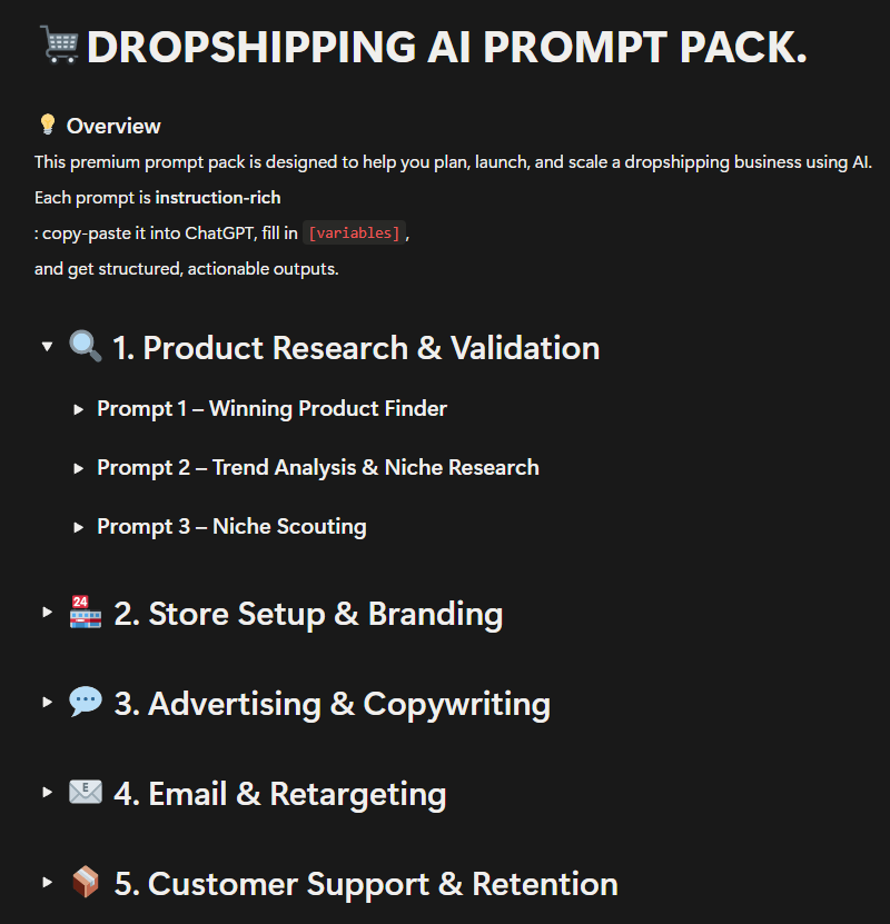 DROPSHIPPING AI PROMPT PACK.