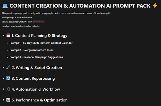 CONTENT CREATION & AUTOMATION AI PROMPT PACK